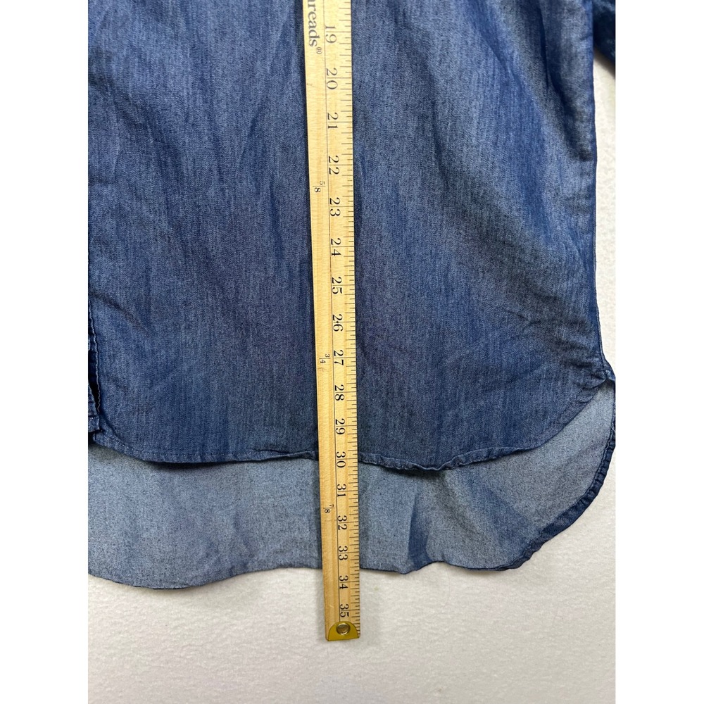 Coastal Grandma Taxi Womens 3X Blue Cotton Chambray Roll Tab Shirt Minimalist - Picture 6 of 9